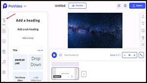 Add text to video using the Text tool in ProVideo, Add a heading, sub-heading, or body, Also choose from different text types